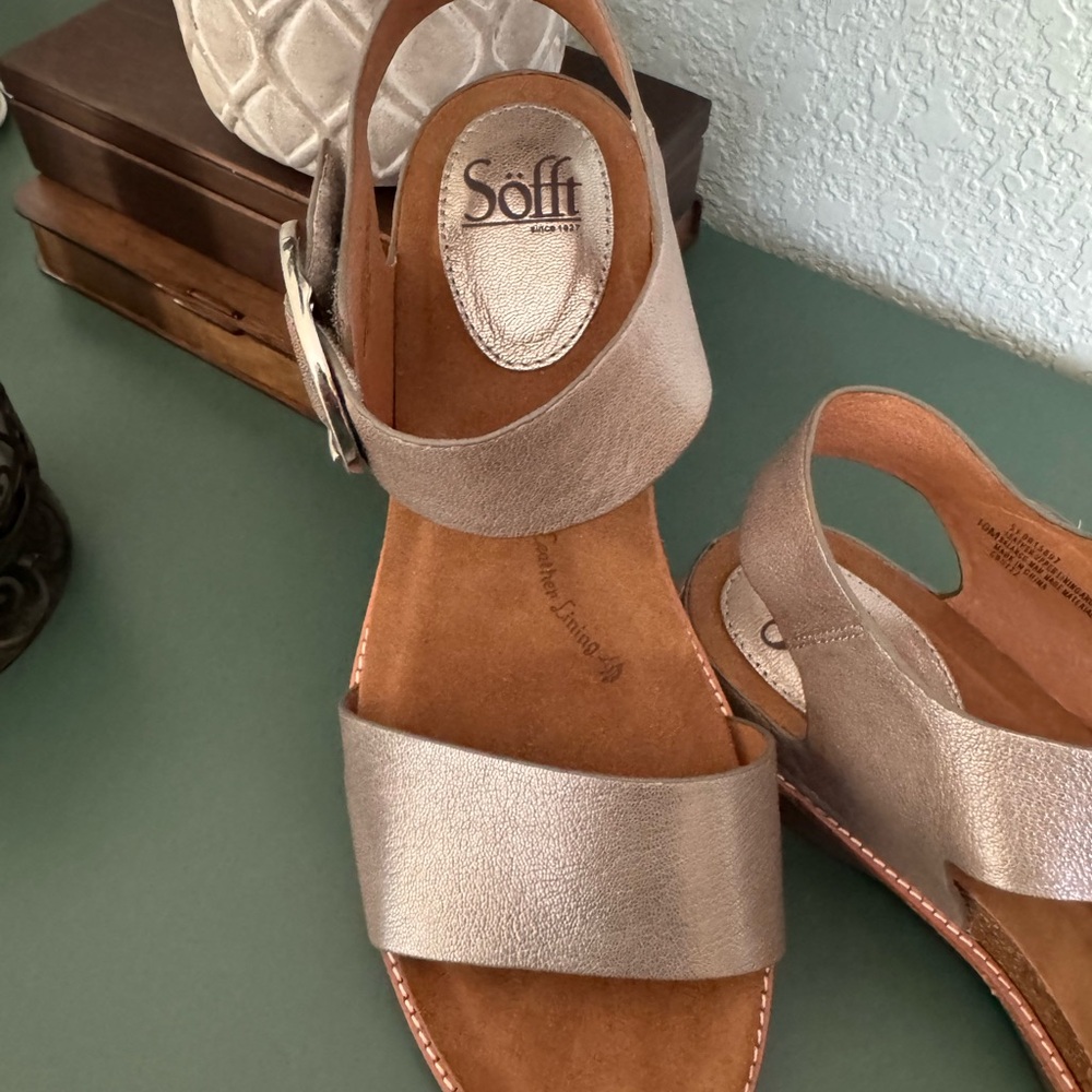 Sofft Metallic Taupe Flat Ankle-Strap Sandals - Picture 3 of 3